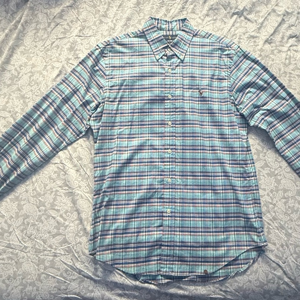 Ralph Lauren Men's Slim-Fit, Plaid,Button-Down Long Sleeve Shirt, Cotton, Size L